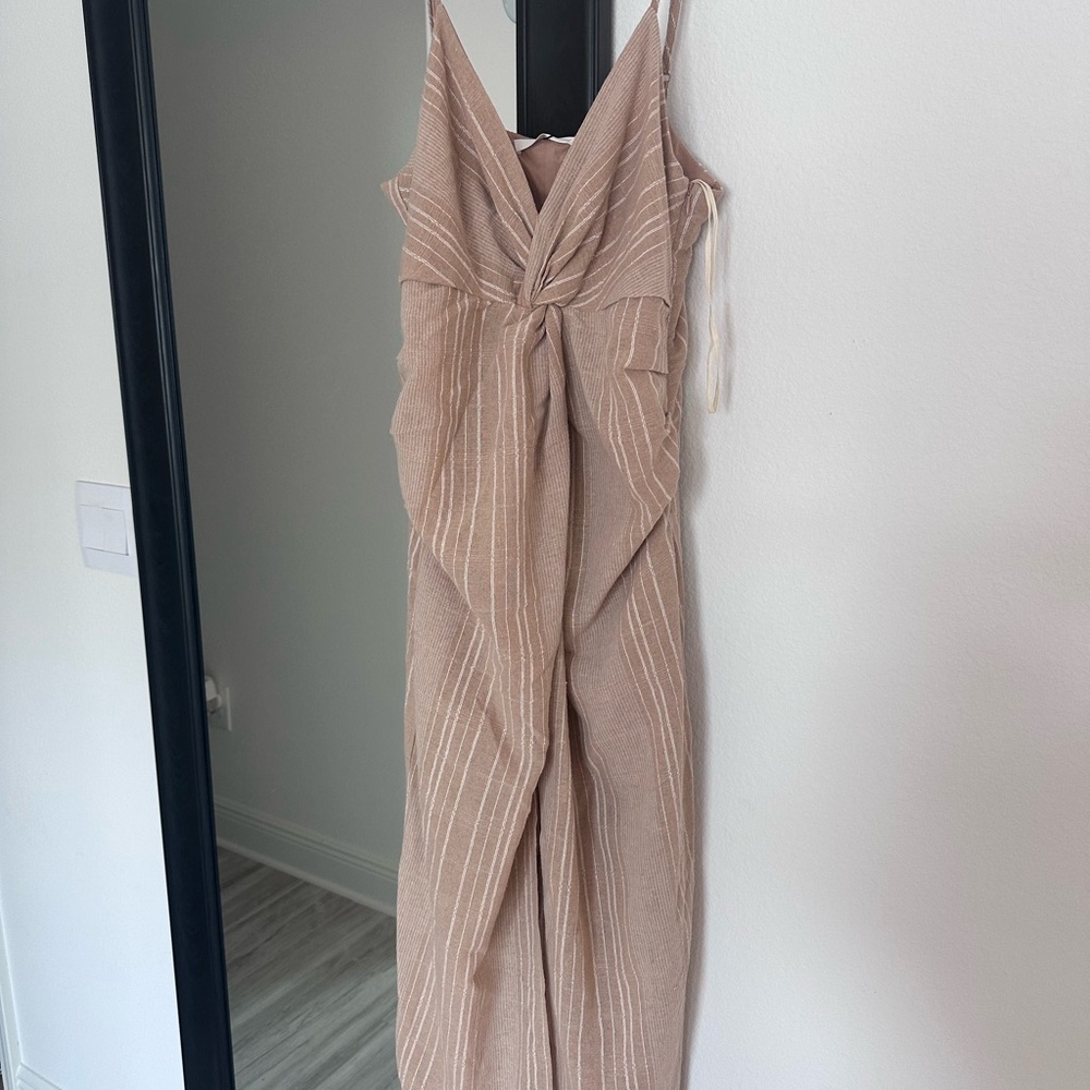Never Worn: Tan Striped Sleeveless Dress with Slit